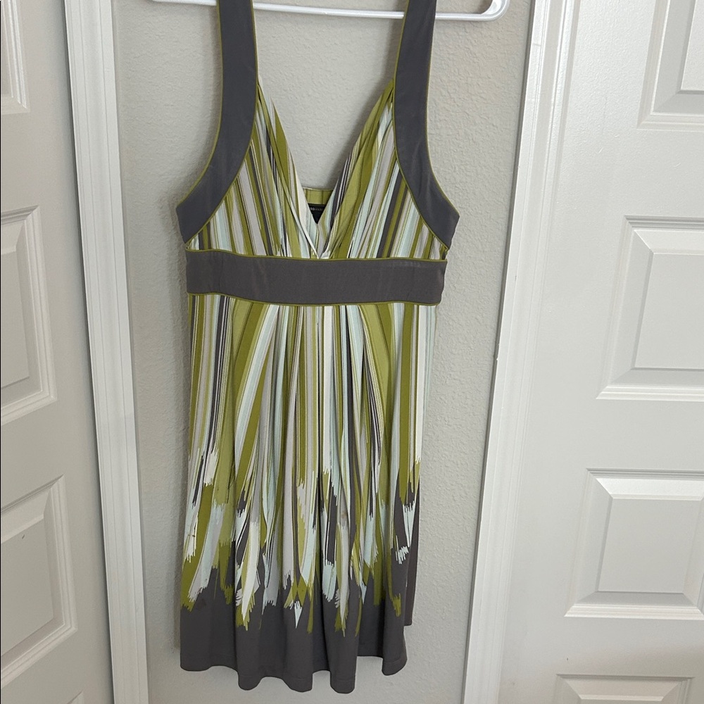 BCBGMaxAzria Green and Gray Striped Dress